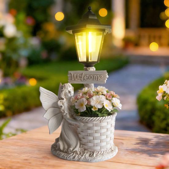 Solar Angel Ornaments, Resin Outdoor Decorative LED Lights, Warm Glow Ornament for Courtyards Gardens Landscaping