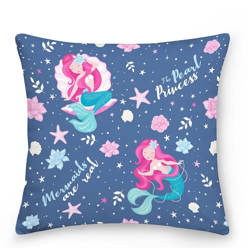Home Decor Bedroom Car Cushion Cover Blue Dolphin Print Pillow  Mermaid    Sofa