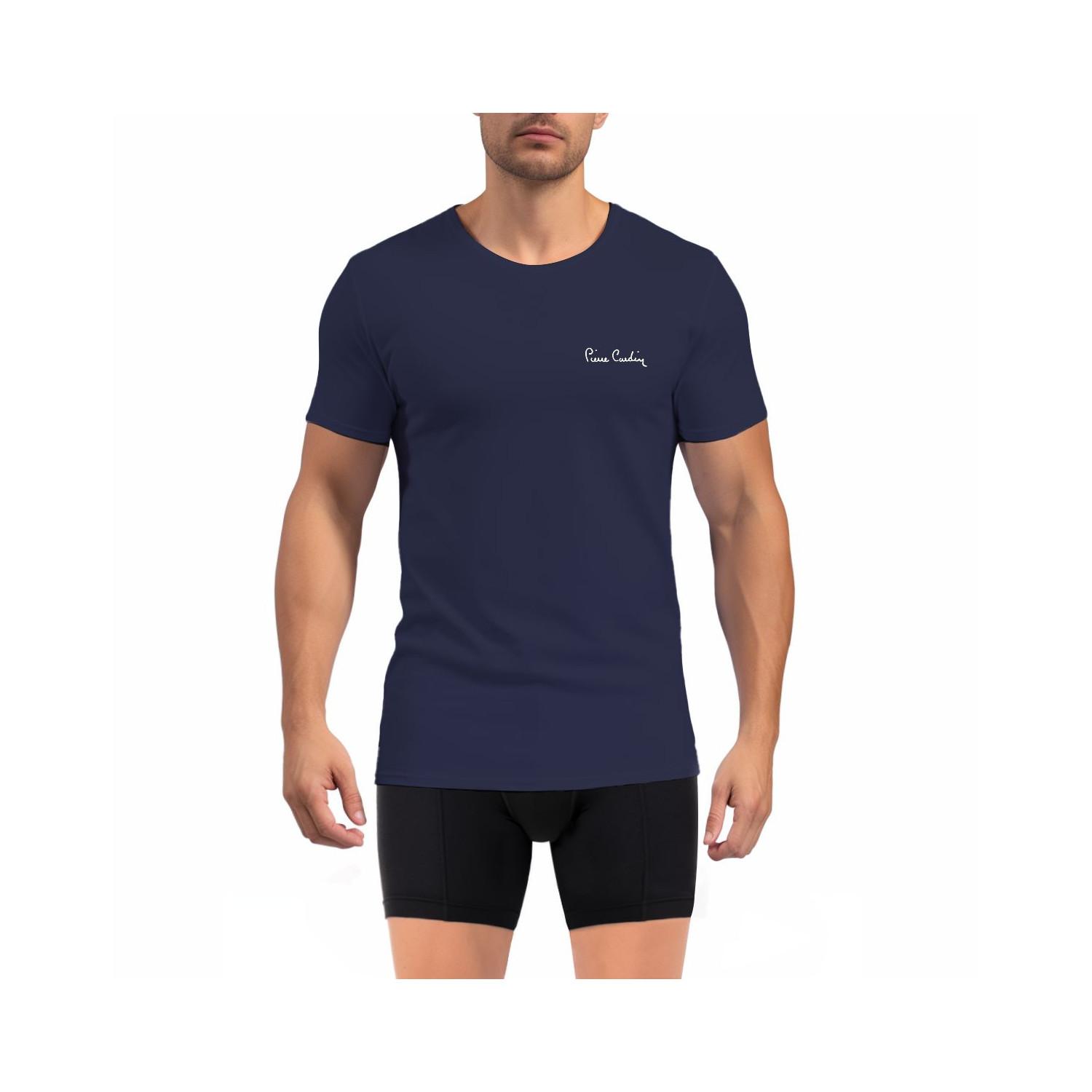 T-shirt homme en col rond avec broderie signature sur la poitrine L bleu