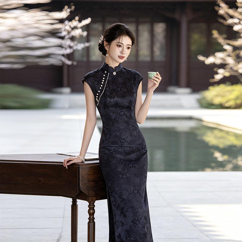 Black sleeveless national style new Chinese daily Suzhou long cheongsam improved young 1011 new women's high sense