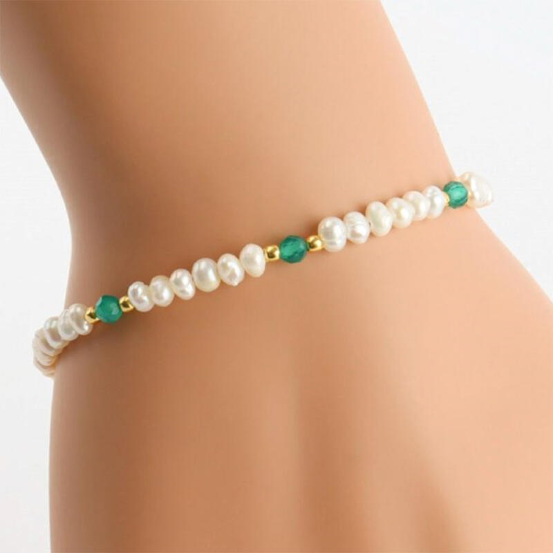 Beaded Bracelet, Gold Ball, Heart Charm, Sterling Silver, Pearl