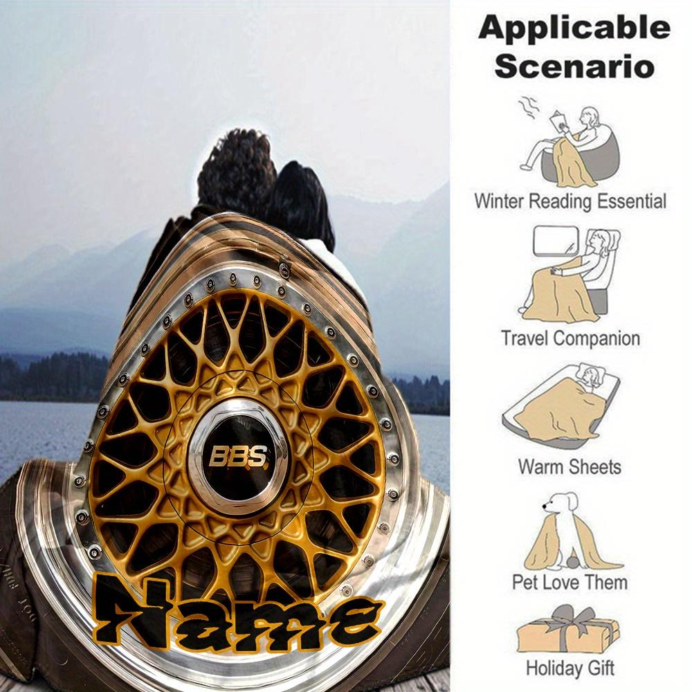 Gold Bbs Wheel Rim Blanket With Customizable Name Soft And Comfortable Shawl Blanket For All Seasons Suitable For Home Travel Camping Office