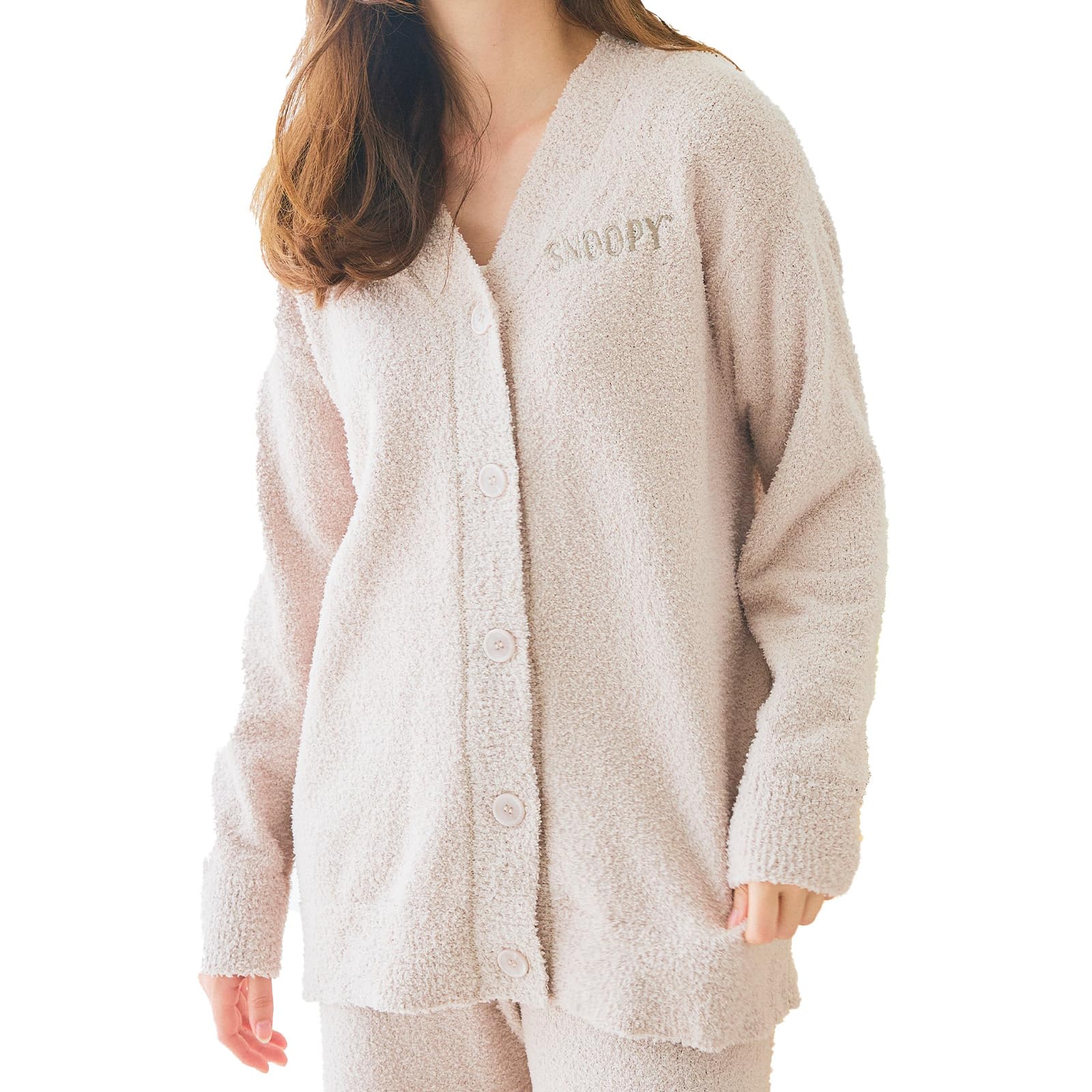 

Lafuku PEANUTS Snoopy Fluffy Long Sleeve Loungewear Pants Sold Size M Women s Pajamas, Cardigan, Set, Separately, Ivory, слоновая кость
