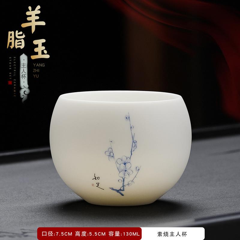 Dehua White Porcelain Suet Jade Dragon Egg Kung Fu Teacup Large Capacity Household Personal Master Cup Tea Room Tea Cup