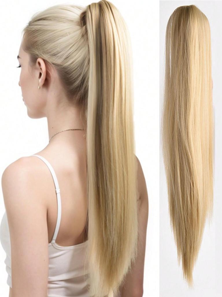 Synthetic Hair Extensions 24 Inch Long Straight Claw Clip Ponytail Wig Suitable For Women's Daily Party Use