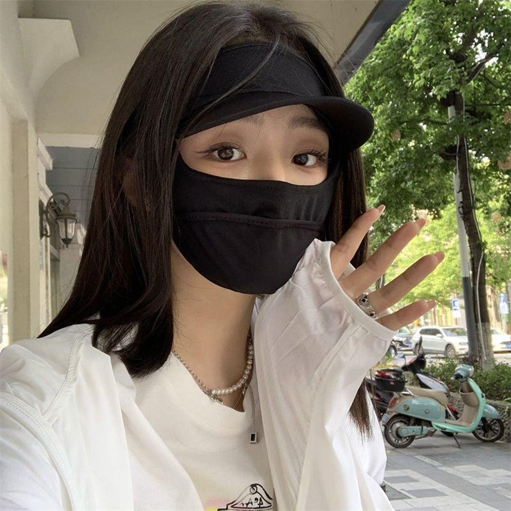 With Cap Brim Outdoor Face Scarves Ice Silk Mask Face Cover Womne Sun Hats Face Gini Mask