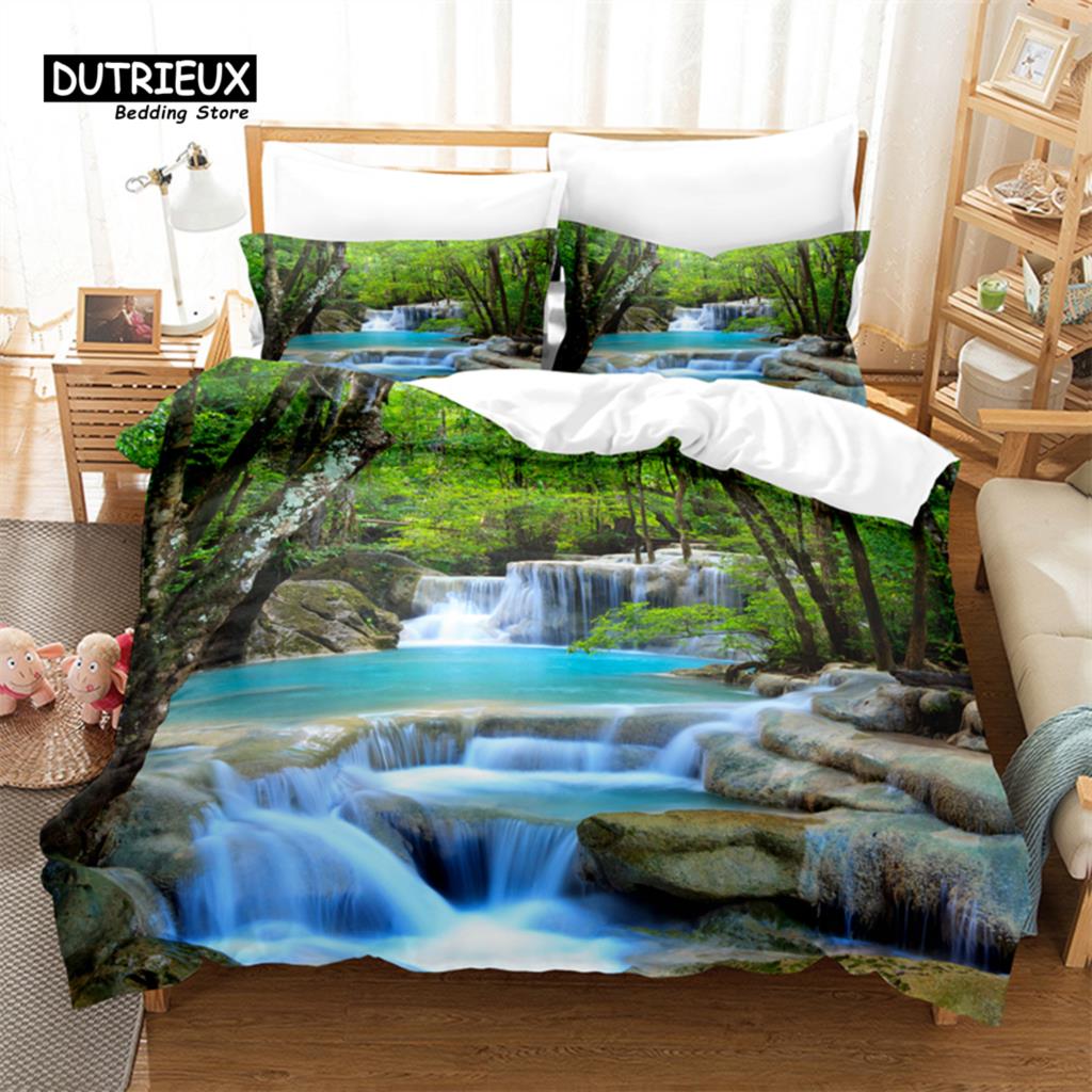 Set Biancheria da Letto Paesaggio Naturale, Set Copripiumino 3 Pezzi, Copripiumino Morbido Confortevole Traspirante, Per Arredamento Camera da Letto Ospiti