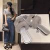 Mao Mao slippers women's metal buckle one-word slippers personalized flat bottom