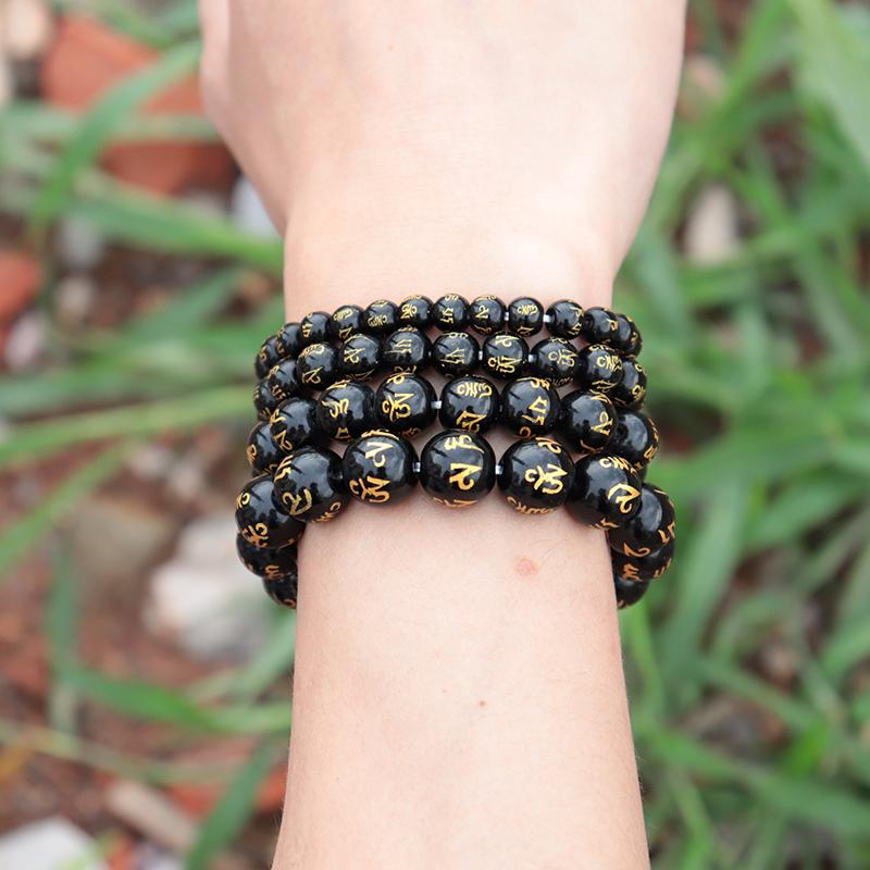 Minimalist 6/8/10/12mm Natural Stone Obsidian Bracelet Men Female Sanskrit Buddha Beaded Braslet Yoga Meditation Braclet Pulsera