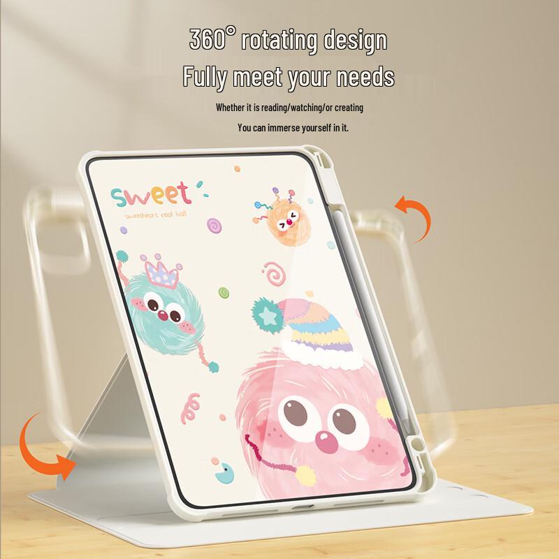 QBOSS Cartoon Rotating iPad Case with Pen Slot