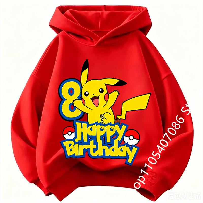 Children Pikachu Birthday Number 1-9 kid hoodie Boys Girls Casual Short Sleeves Tops Summer Kids long-sleeved hoodie
