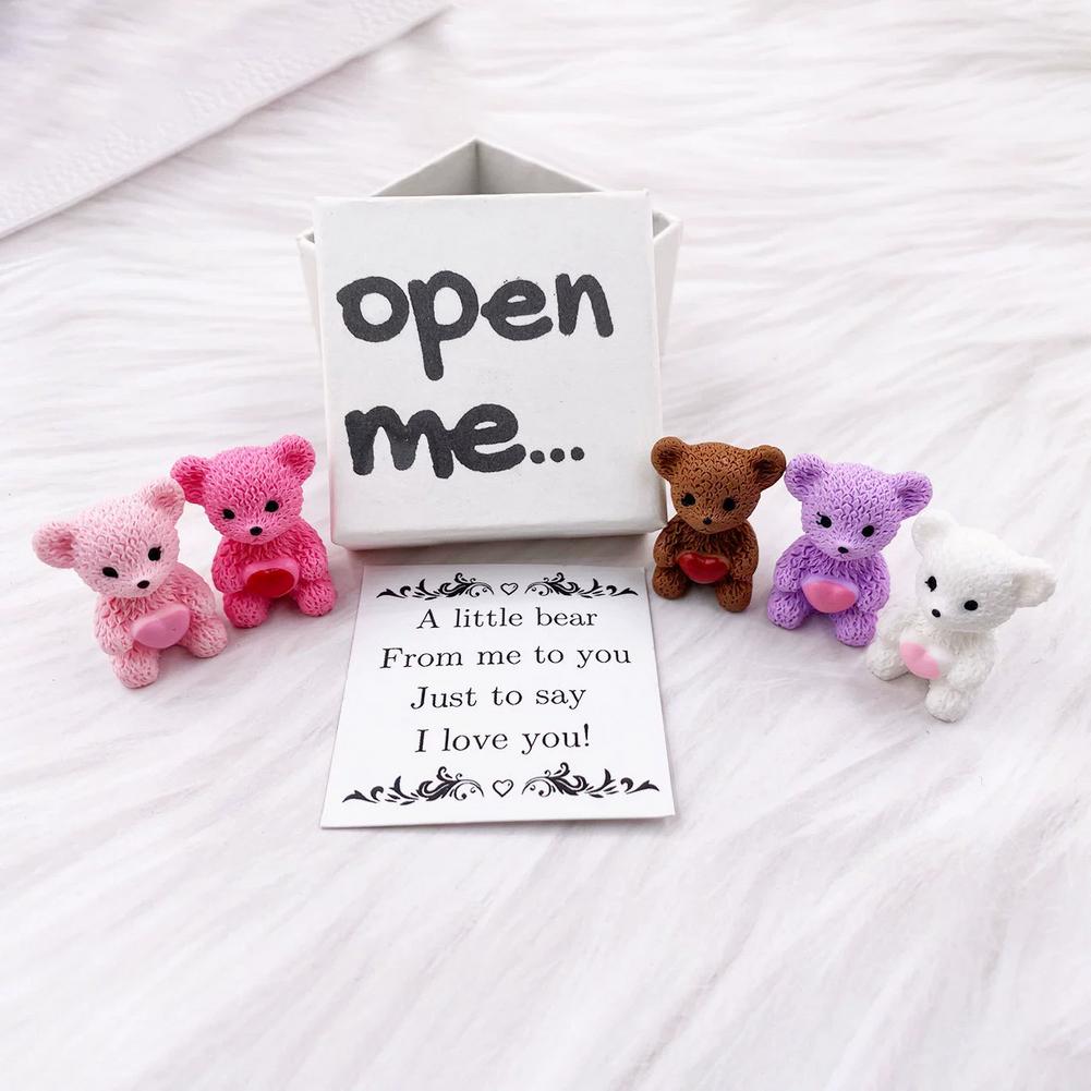 Love Message Teddy Bear Gift Set with I Love You Card Resin Keepsake Open Me Surprise Box for Birthday AnniversaryGraduation