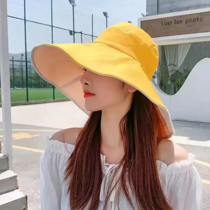 Wide Brim UPF 50+ Sun Hat Women Anti-UV Protection Hiking Fisherman Cap Fold Summer Solid Beach Hat  Double Sided Sun Hat