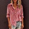 Women Shirt Lapel Long Sleeve Single Breasted Cardigan Shirt Solid Color Loose Fit Velvet Shirt Spring Autumn Daily Wear
