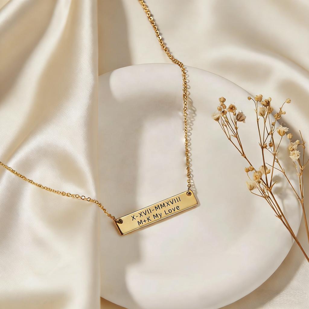 Custom Name Bar Necklace Engraved Message Necklace Gold Color Coordinates Engraved Bar Wedding Necklace Valentine's Day Gift