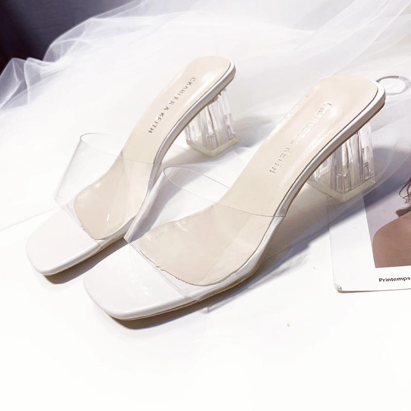 Spring and summer new seaside vacation thick heel transparent sandals women's sandals women's high heels
