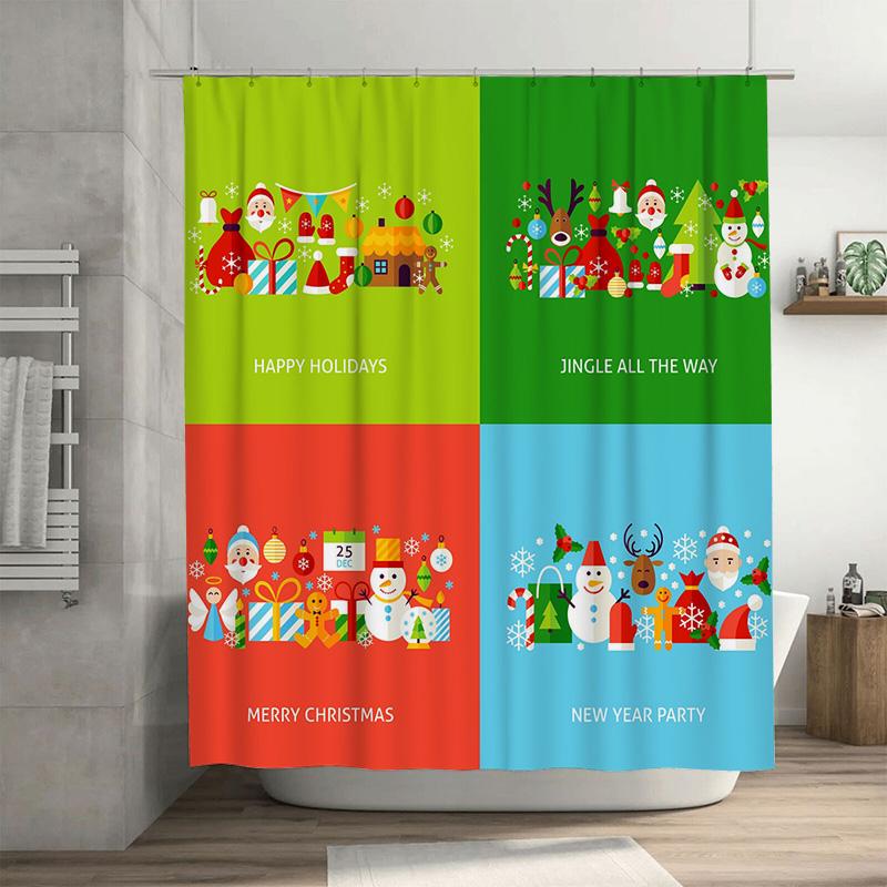 

Tu Festive Christmas Shower Curtain Winter Holiday Decor Reindeer Snowman Pattern Bathroom Decor Gift Xmas Home Textile W60H190(CM)-1 Pcs