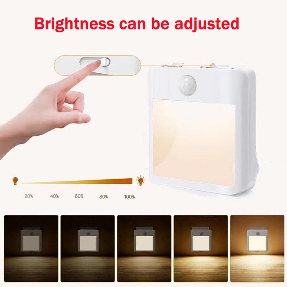 Motion Sensor LED Night Lights EU/US Dimmable Cabinet Light For Baby Bedside Bedroom Corridor Wireless Night Lamp Lighting