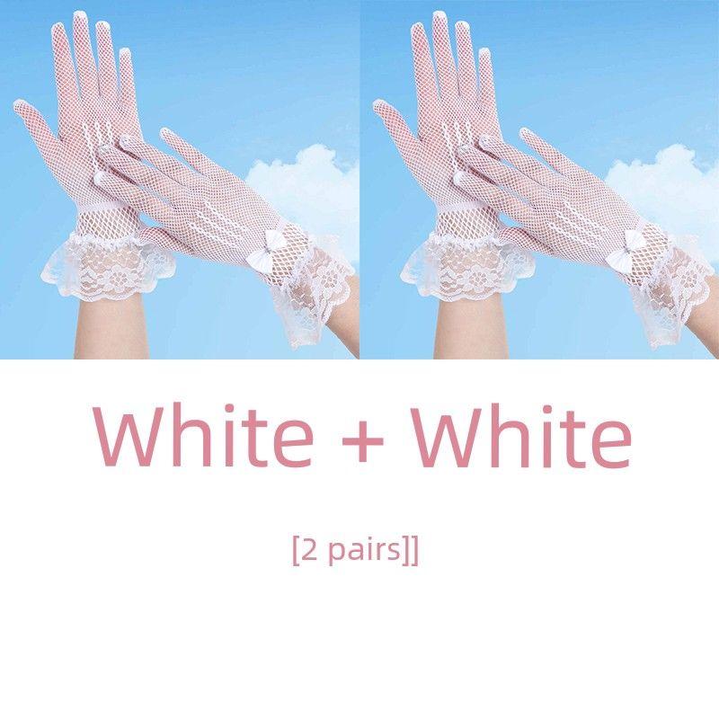 

Summer Mesh Gloves Women Thin Elastic Outdoor Travel Driving Breathable Bridal Wedding Performance Lace Gloves White + White [2 pairs]] All yards