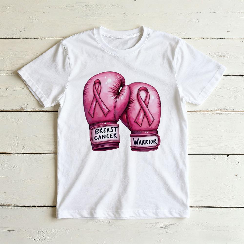 Breast Cancer Warrior Boxing Gloves Graphicunisex Summer Cotton T Shirt Fighting Spirit Inspirational Short Sleeve Casual Top