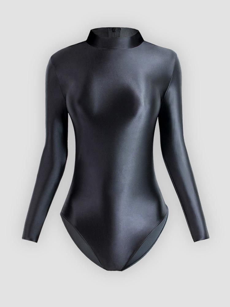 Solid Color High-Cut Rhythmic Gymnastics Leotard Ballet Dancewear - Women's Silky Luster One-Piece Swimsuit Base T-Shirt
