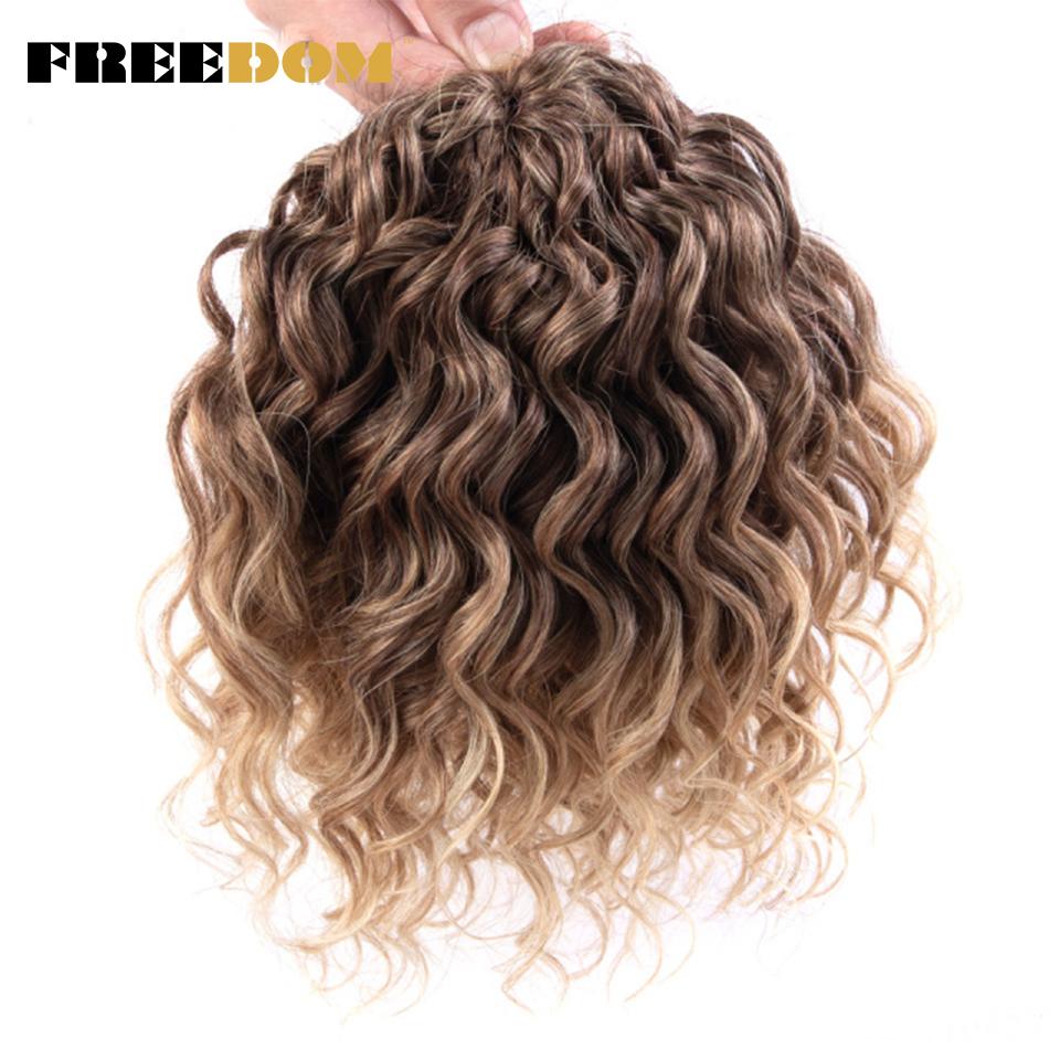 FREEDOM Deep Wavy Twist Crochet Hair Synthetic Jessica Curly Hair Crochet Braids Ombre Brown 10 Inches Braiding Hair Extensions