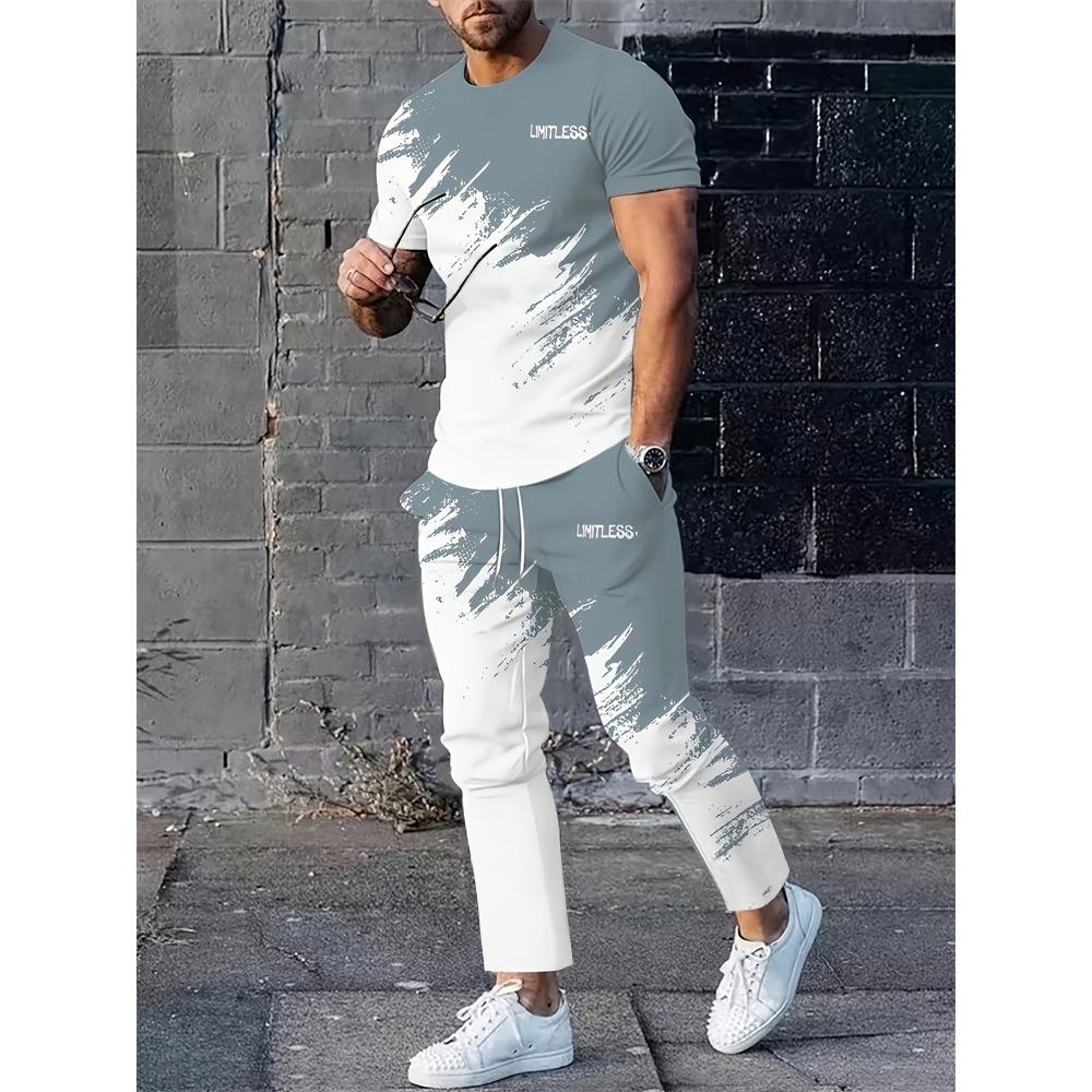 New Summer And Spring Fashion Men's Sportswear T-shirt Trousers Pants Suit Casual Short-sleeved Suit Jogging Fitness Clothing