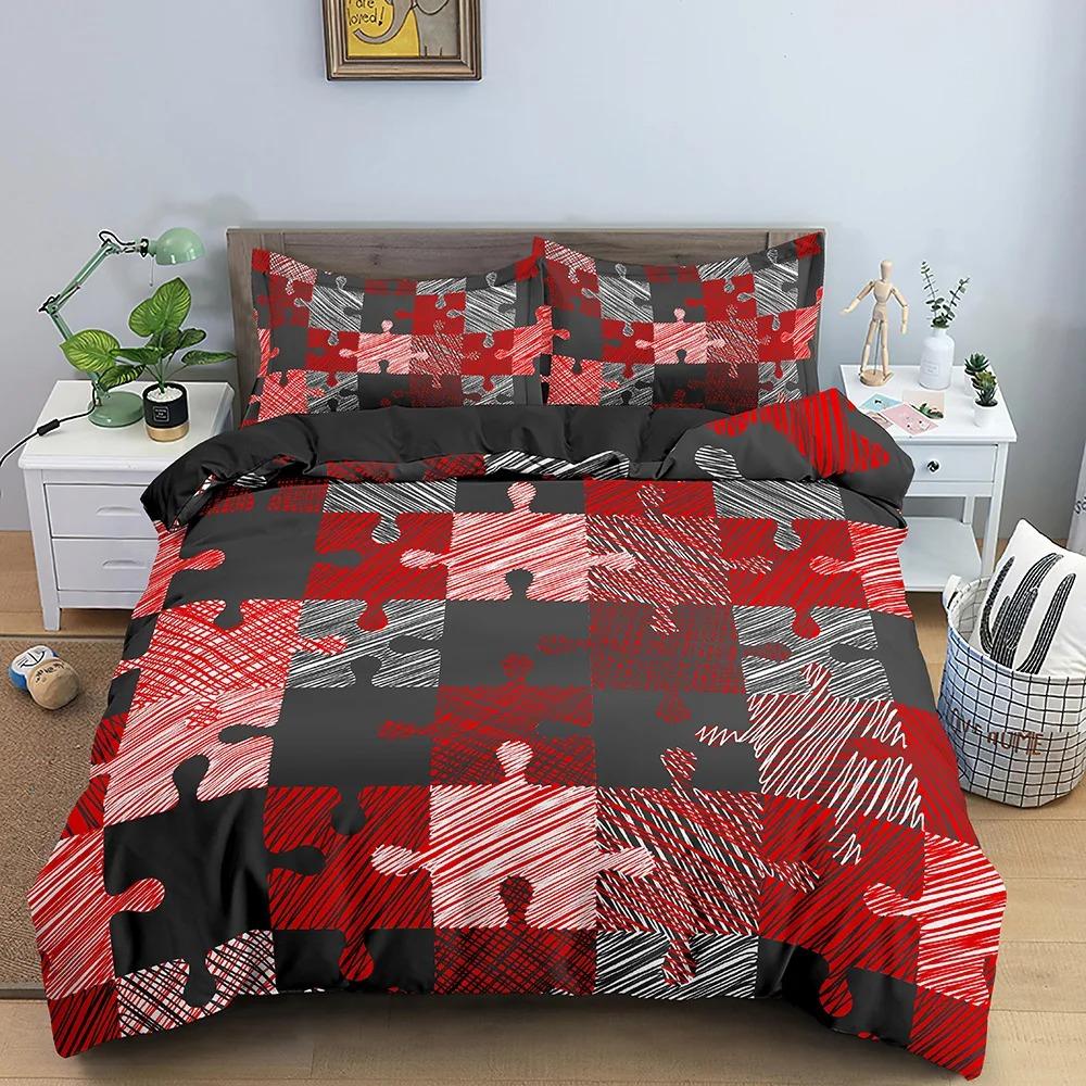 3D Print Colorful Puzzle Duvet Cover King Queen Geometric Figure Quilt Cover Simple Polyester Bedding Set for Kids Boys Girls
