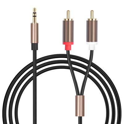 Câble audio stéréo en alliage d'aluminium gris canon de fusil, 3,5 mm vers double RCA cuivre sans oxygène cordon d'amplificateur mobile
