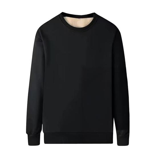 Men Fleece Lined Sweatshirt Warm Winter Pullover Crew Neck Autumn Thickened Basic Top for Daily Wear Sports Street Work