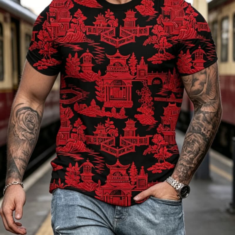 

Men s fashion 3D printed men s T-shirt round neck short sleeve, trendy street wear S
