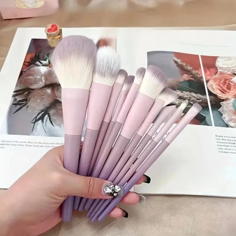 10Pcs Pink Purple Gradient plastic handle makeup brush powder brush foundation make-up brush concealer brush