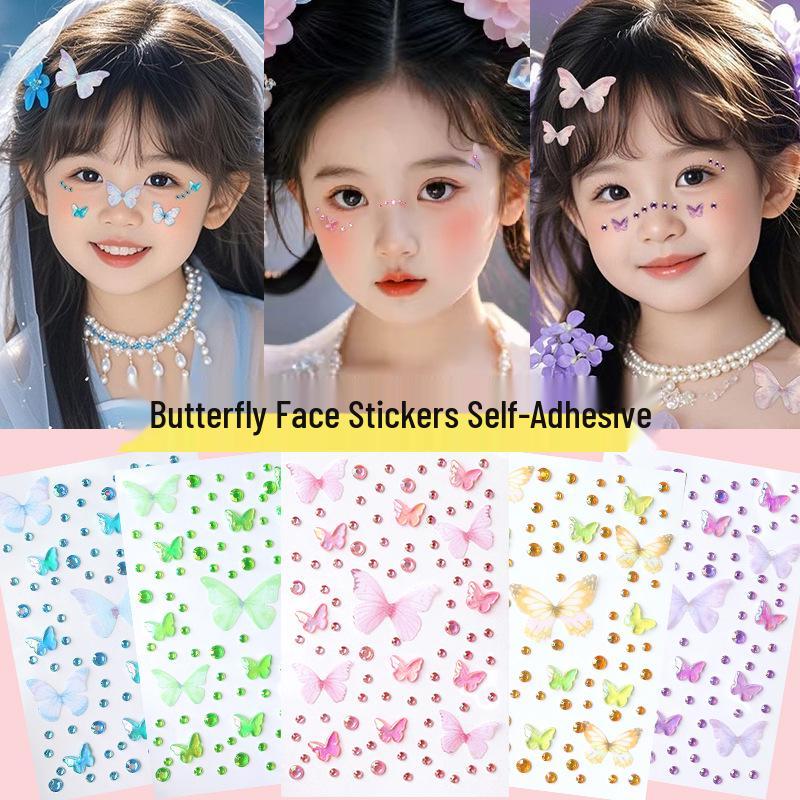Αυτοκόλλητα Προσώπου Πεταλούδα & Διαμάντι για Παιδικό Μακιγιάζ Σκηνής