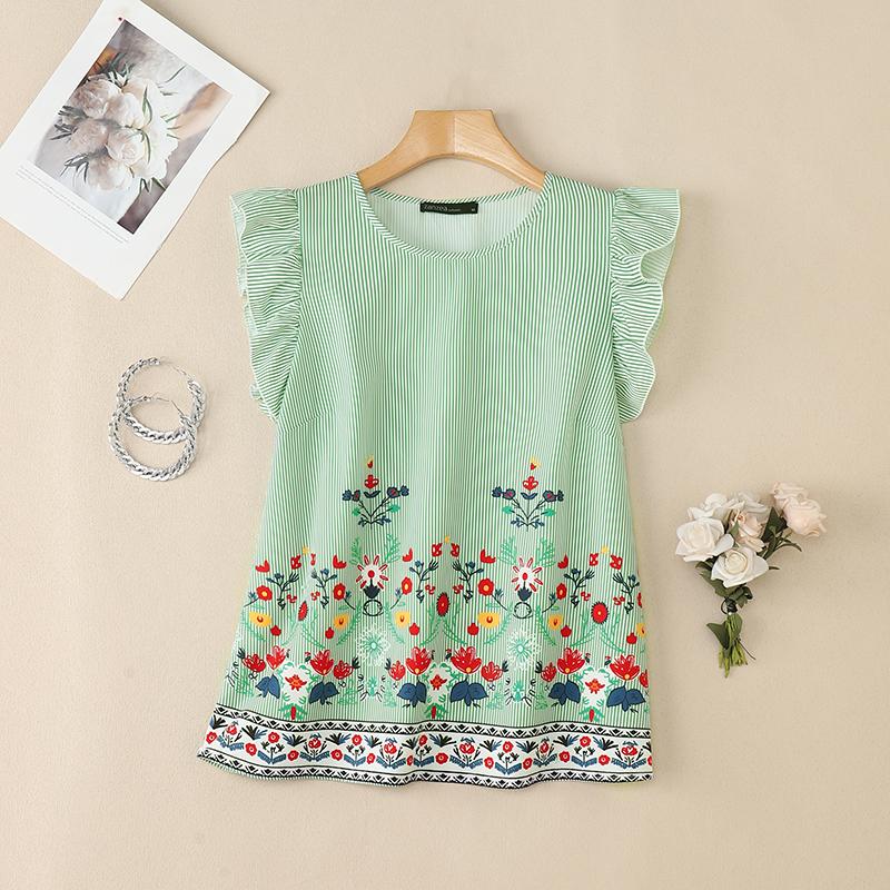 ZANZEA Women Casual Round Neck Summer Sleeveless Floral Print Stripe Tank Tops