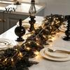 Dark Aesthetic Party Backdrop Props Halloween Lighted Creepy Vine Garland with LED Lights, Black Faux Twig for Mantle Decorative Vines Mantelpiece