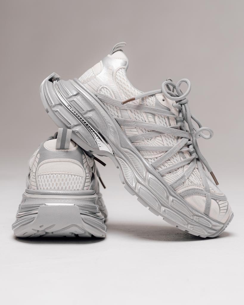 Allsy 19527 36 Platform Sneakers, Gray-milk, Leather, Textile