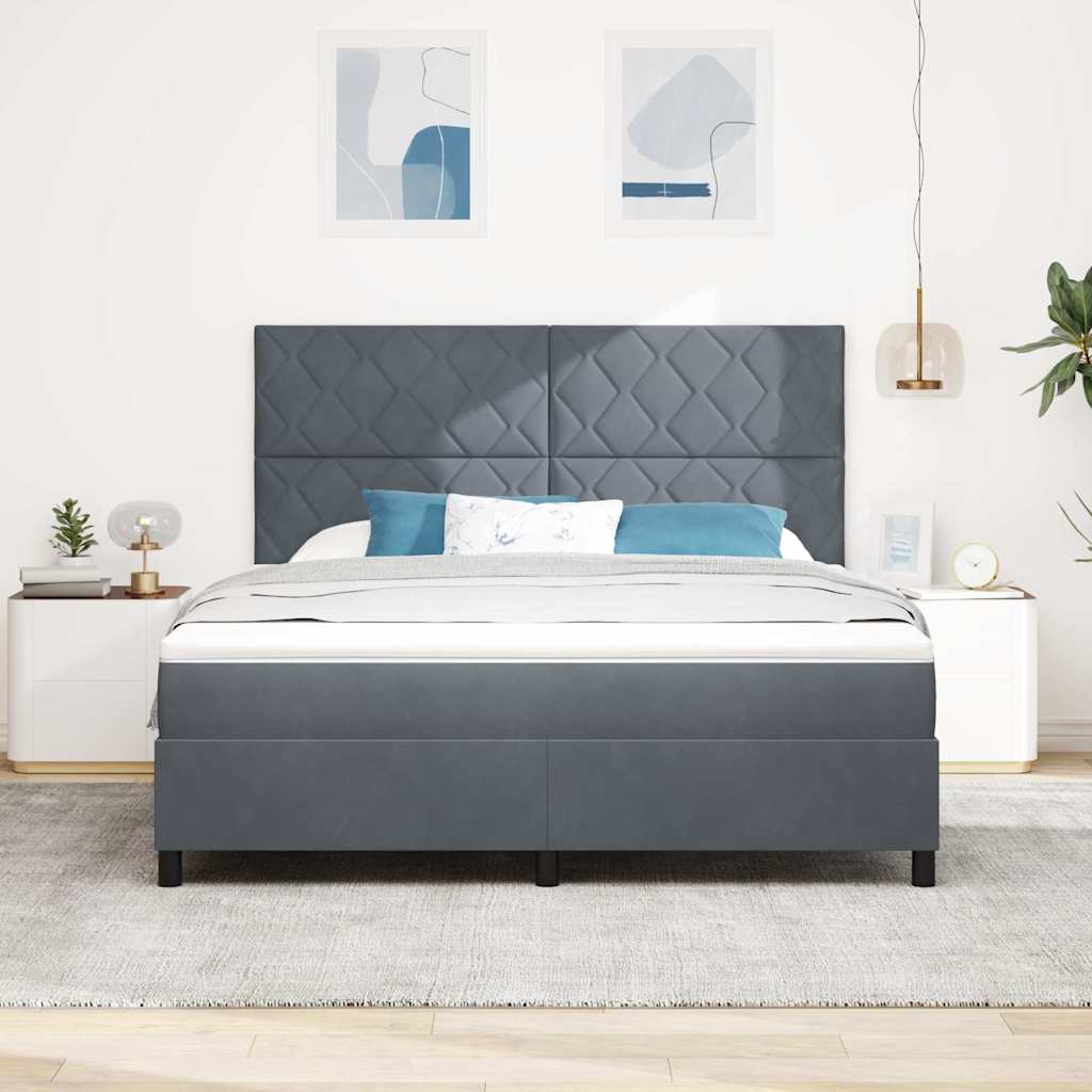 LED Boxspring Bed with Headboard Dark Grey 180 X 200 Cm Velvet