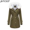 BITCED Autumn/Winter Detachable Fur Collar Women's Parka Long-Sleeved Hooded Cotton Coat Fleece Overcoat