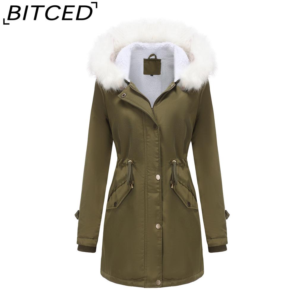 BITCED Autumn/Winter Detachable Fur Collar Women's Parka Long-Sleeved Hooded Cotton Coat Fleece Overcoat
