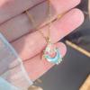 Blue Ocean Moonstone Moon Flower Titanium Steel Zircon Clavicle Necklace For Women