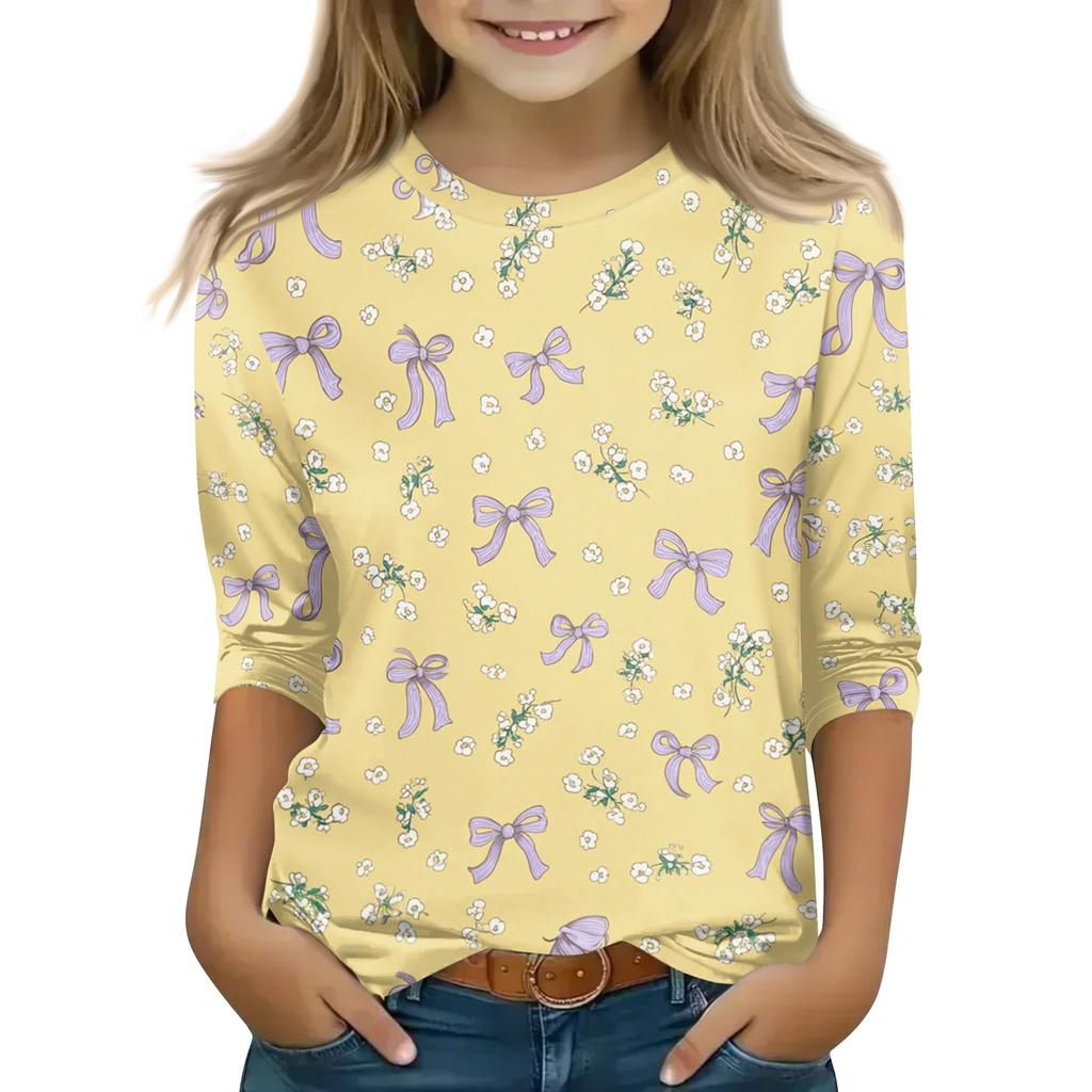 Kid's Round Neck Cute Flower Day Print Lightweight Spring/Summer Top