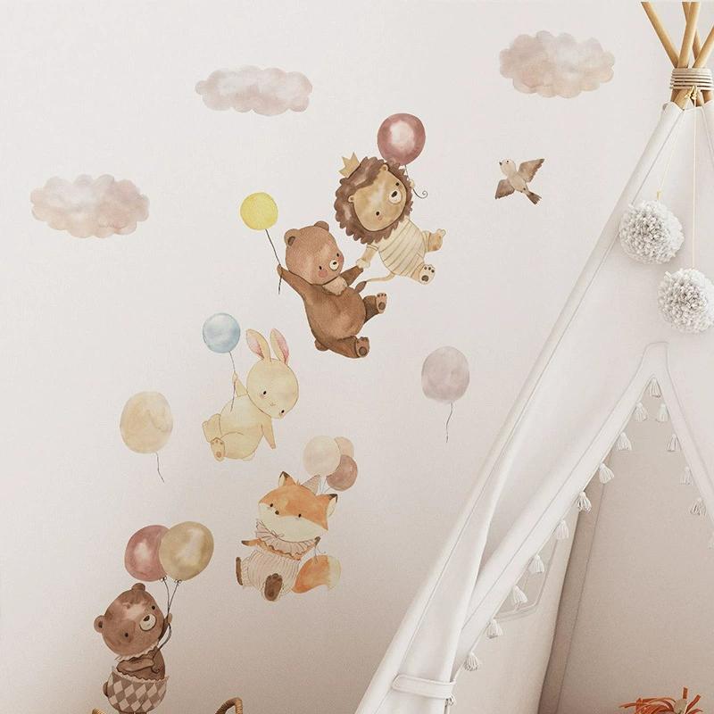 Kawaii Cartoon Pink Clouds Stars Watercolor Children Stickers Vinyl Nursery Wall Decals Kids Girls Baby Room Home Decor