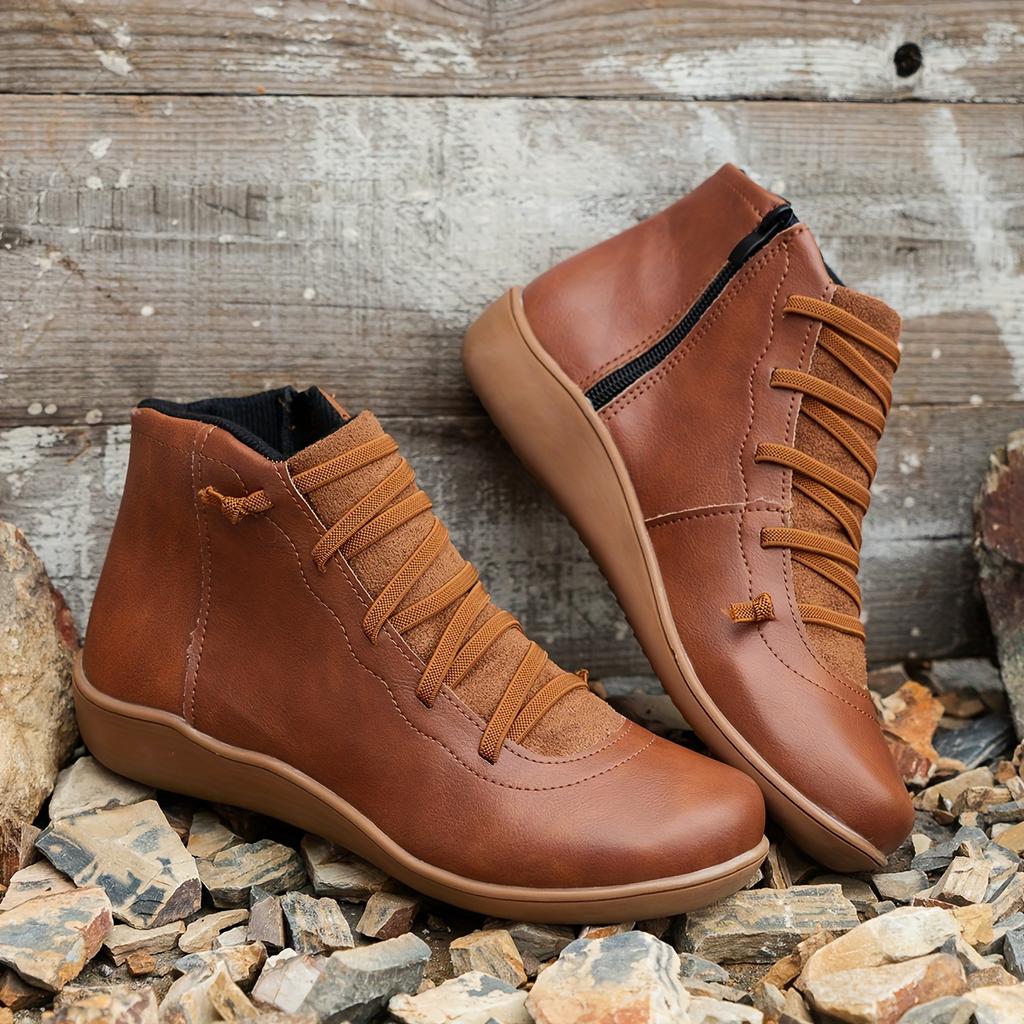 Soft Sole Women's Solid Color Comfort Boots, Round Toe Side Zipper Pull On Daily Footwear