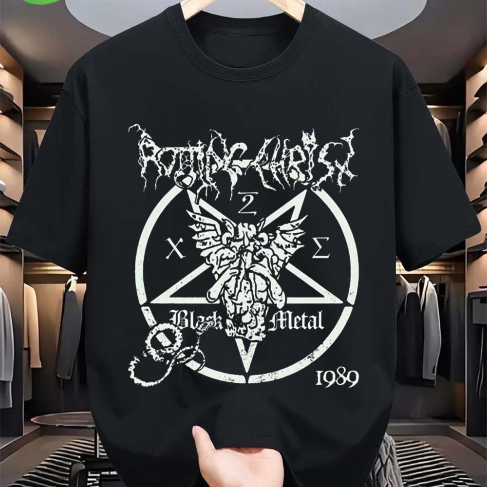 Sinds 1989 Rotting Christ Grieks Letterlogo Vijfpuntige Ster Gothic Metal T-shirt zwart Heavy Metal Periphery 1989 Retro Ontwerp