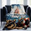 1PC Custom Name Sailboat Adventure Sea Outdooor Flannel Blankets Throw Blanket All-Season Throw Gift Bedspread for Couch, Bed, Camping Holiday Birthda