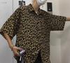 Aspersio Košile s límečkem s krátkým rukávem ve stylovém americkém ležérním stylu se zvířecím potiskem leoparda a otevřeným předním dílem Aloha, pánská