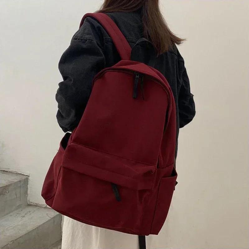 Rucksäcke Damen Einfarbig Schwarz Rucksack mit großer Kapazität Trendiger Harajuku Lässig Reißverschluss Wasserdichte Tasche Studenten Japanischer Stil Mochila