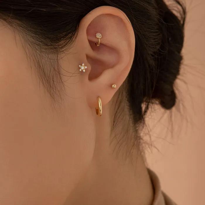 14k Bold Ring Inner Conch Earrings (14k Gold) W08