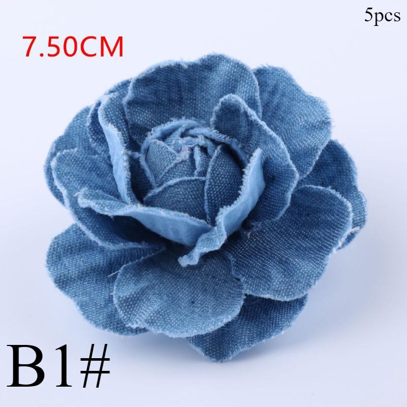 5Pcs Tecido Denim Flores Artificiais Roupas Chapéus Vestido Decoração Artesanal Cocar Decoração Artesanal DIY Acessórios Para Cabelo Suprimentos