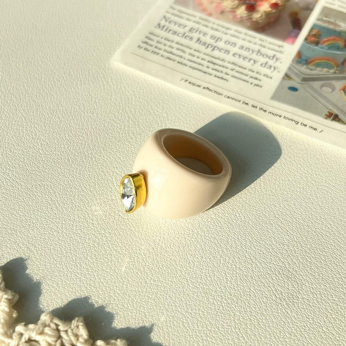 

Trendy Colorful Water Drop Stone Ring, Beige/Olive/Black/Burgundy, Gold Trim, Chunky Glossy Design, Fashion Statement Jewelry